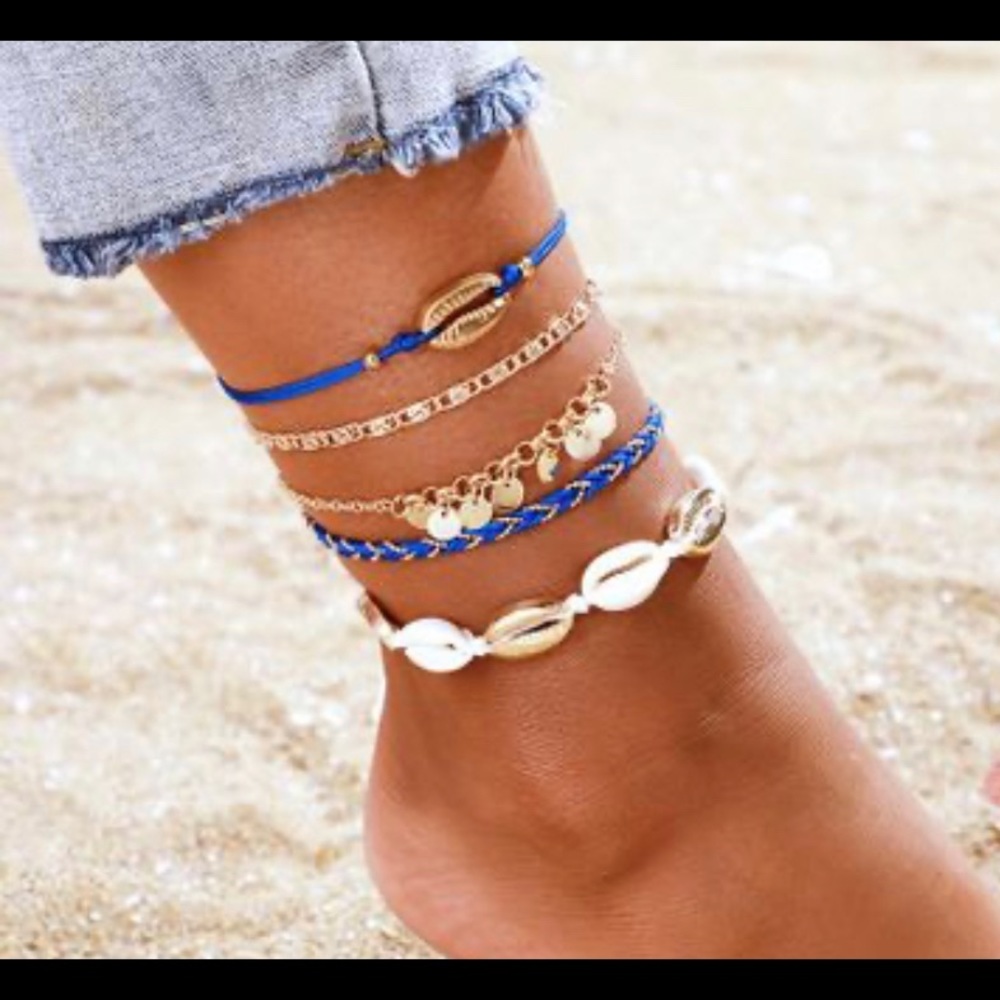 - Beach Shell Anklet Blue 5-piece Anklet